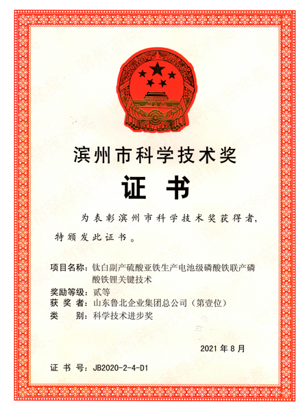 濱州市科學(xué)技術(shù)進(jìn)步獎(jiǎng)